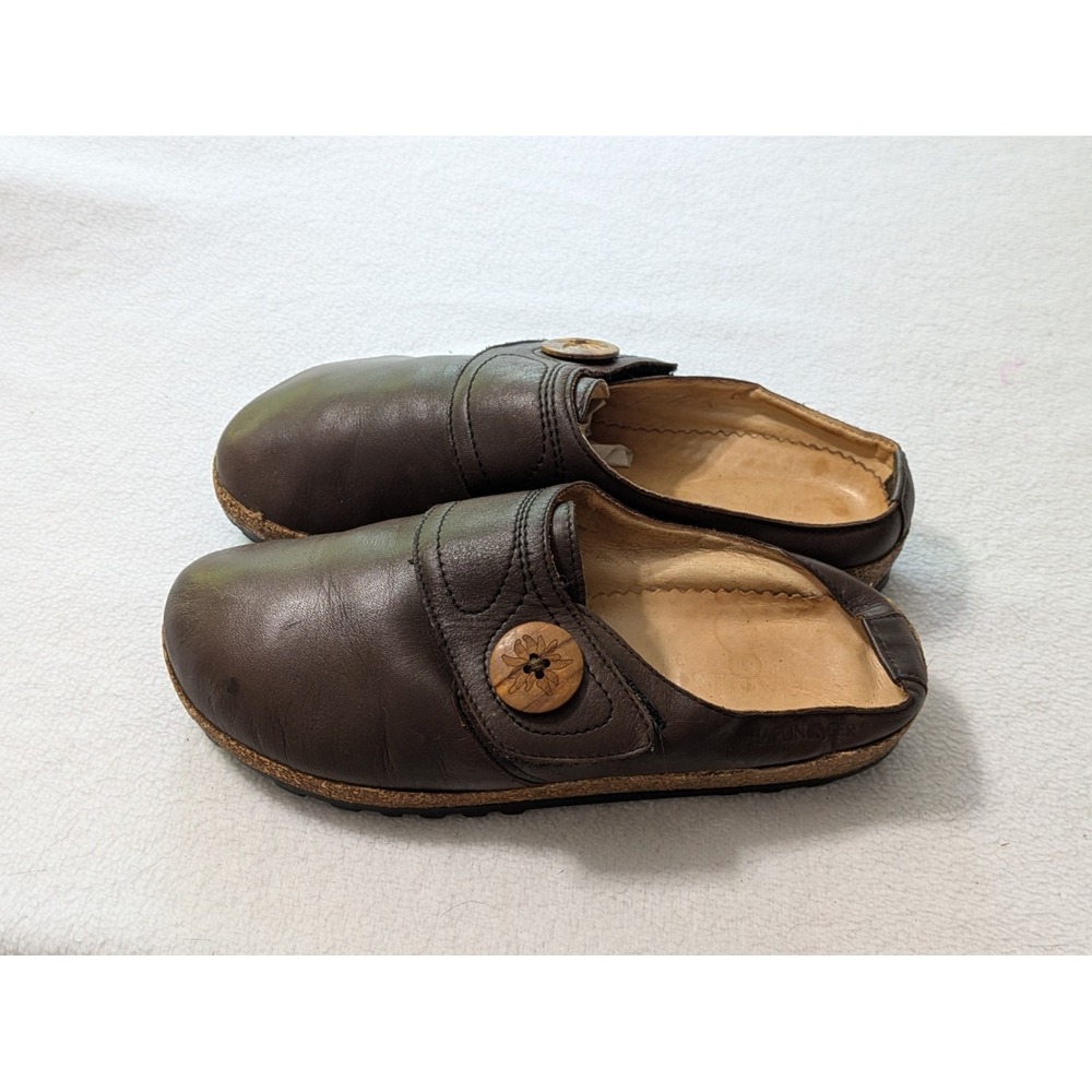 Haflinger Charlotte Brown Leather‎ Comfort Slip On Clogs EUR 38 US Womens 7